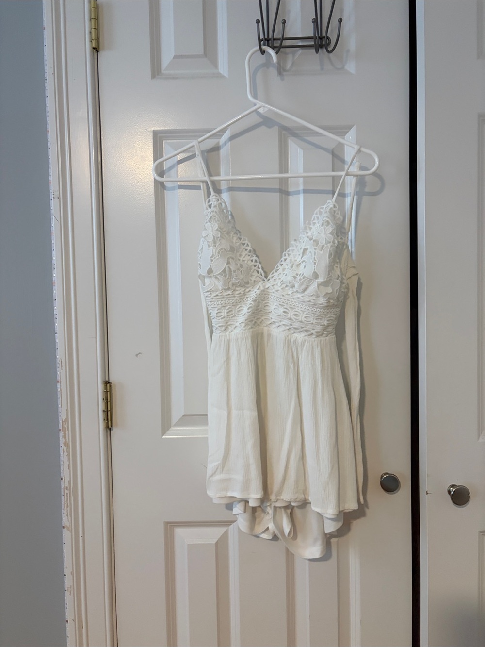 Lovely Day Cream Lace-Trim Romper with Crochet Bodice